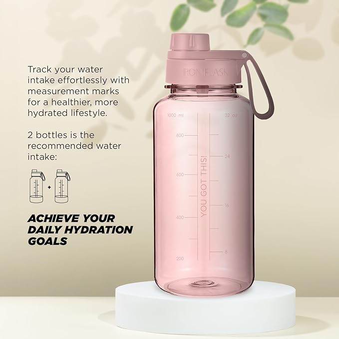 IRON °FLASK Clear Tritan Trekker Water Bottle with Chug Lid & Rubber Boot - Leak Proof & Lightweight for Gym, Hiking, Sports - Dishwasher Safe, BPA Free Plastic - Pink Marshmallow, 32 Oz