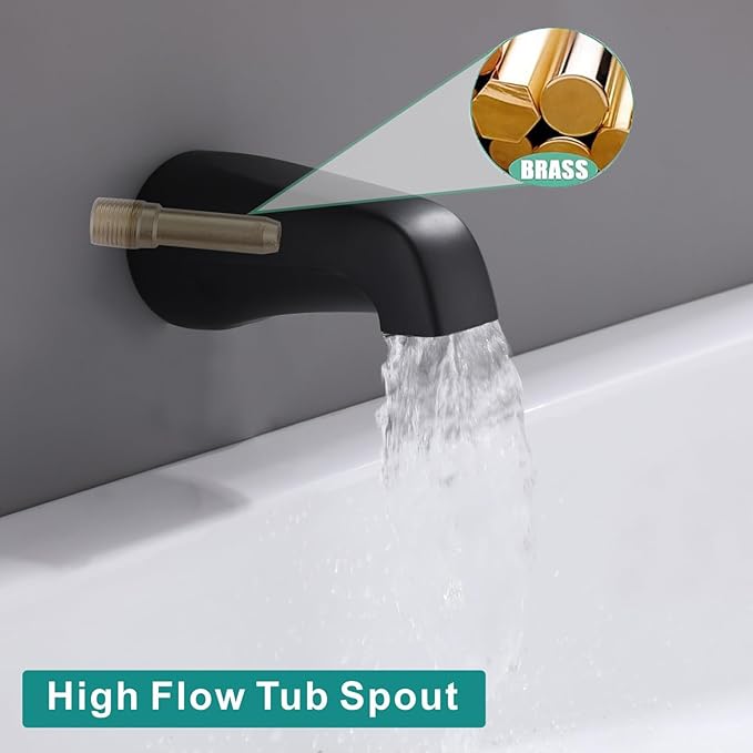 3 Handle Shower Faucet Set, Bathtub Shower Faucet Combo with Tub Spout, Modern Shower System Complete Matte Black