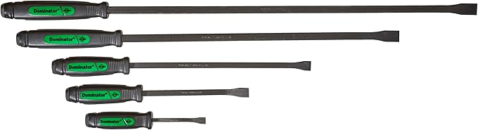 Mayhew Tools 61366GN Dominator Pry Bar Set, 8", 12", 17", 25" & 31" Curved Pry Bars, Green