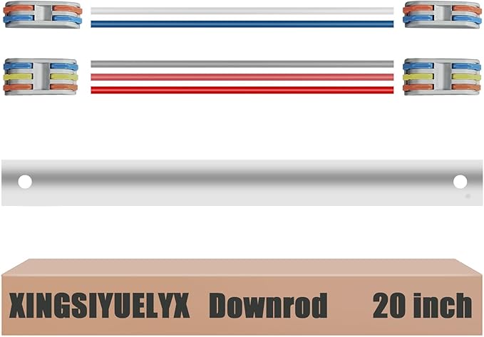 20" Ceiling Fan Downrod, 【1 Outside Diameter】 Matte White Extended Downrod, including 4 Wire Connectors and 5 Extension Wires (No Threads)