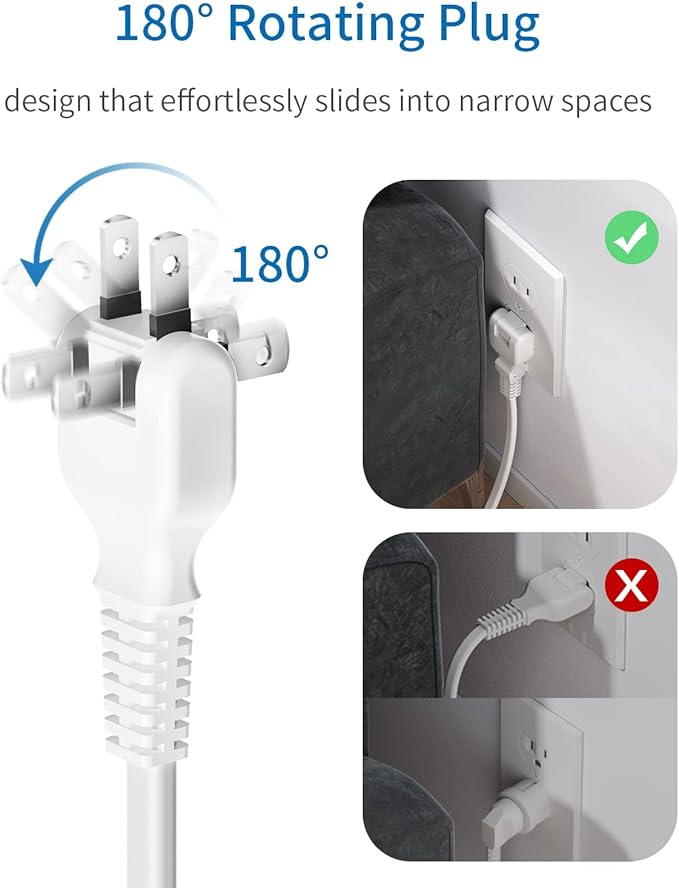 NTONPOWER 2 Prong Power Strip with 10ft Extension Cord, 2100J Surge Protector 1875W with 6 Outlets 4 USB Ports (2 USB C), 3 Prong Outlet Adapter, Wall Mount for Non-Grounded Plug, Ideal for Old House