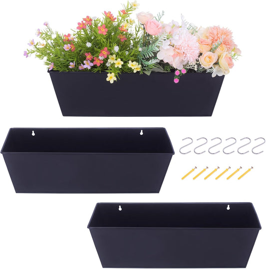 Wall Hanging Planters for Outdoor Plants 16 Inch Large Metal Fence Pots with Hooks for Outside Garden Balcony Plants 3PCS（Black）