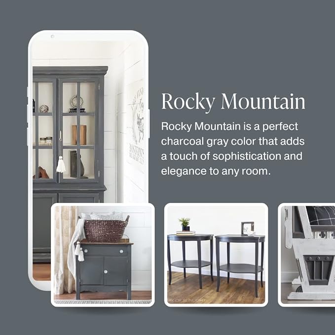 Country Chic All-in-One Chalk Paint for Furniture, Cabinets, Home Decor, Eco-Friendly, Matte Finish, Built-In Primer & Top Coat for Wood, Metal - Rocky Mountain (Charcoal Grey) - Pint 16 oz (475 ml)