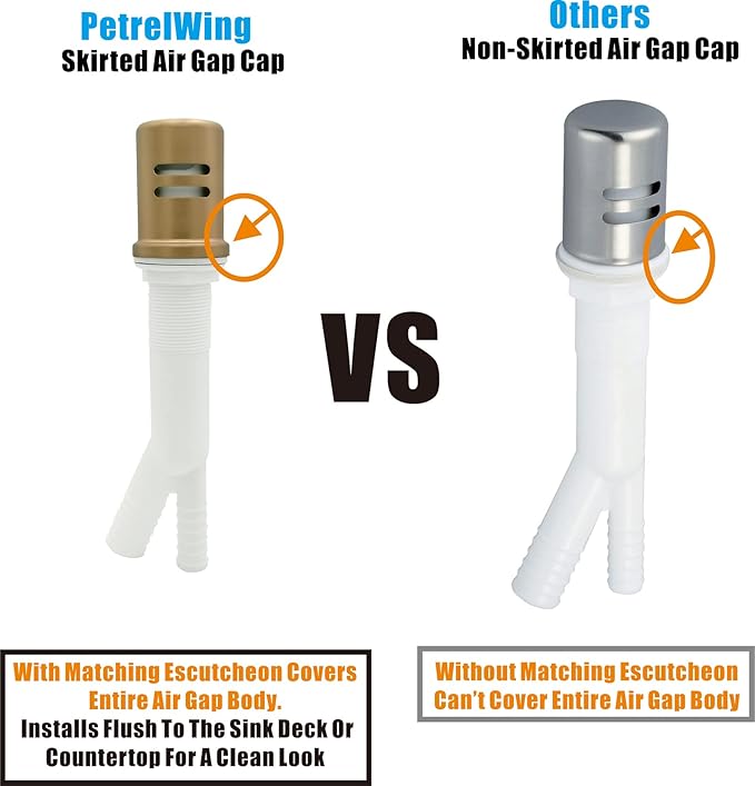 Dishwasher Air Gap Kits with Bronze Dishwasher Air Gap Cover and Matching Escutcheon, Replacement air gap dishwasher,Solid Brass Air Gap Cap, Champagne Bronze Finish