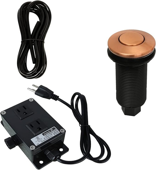 Akicon Garbage Disposal Kitchen Air Switch Kit, Dual Outlet Sink Top/Counter Top Waste Disposal On/Off Switch Kit, 2-1/2'' Max Countertop Thickness (Copper)