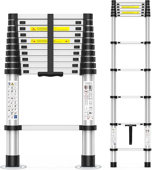 10.5FT Heavy-Duty Telescoping Ladder, 330lb Capacity Aluminum Extension Ladder with Anti-Slip Steps for Secure Attic Access, Roof, and Home Renovation Projects