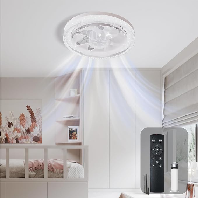 Socket Ceiling Fan Light,Ceiling Fan with Light,Light Dimmable Bulb Fan with Remote, Socket Fan Light,Light and Fan Combo for Bedroom, Dinning Room, Corridor