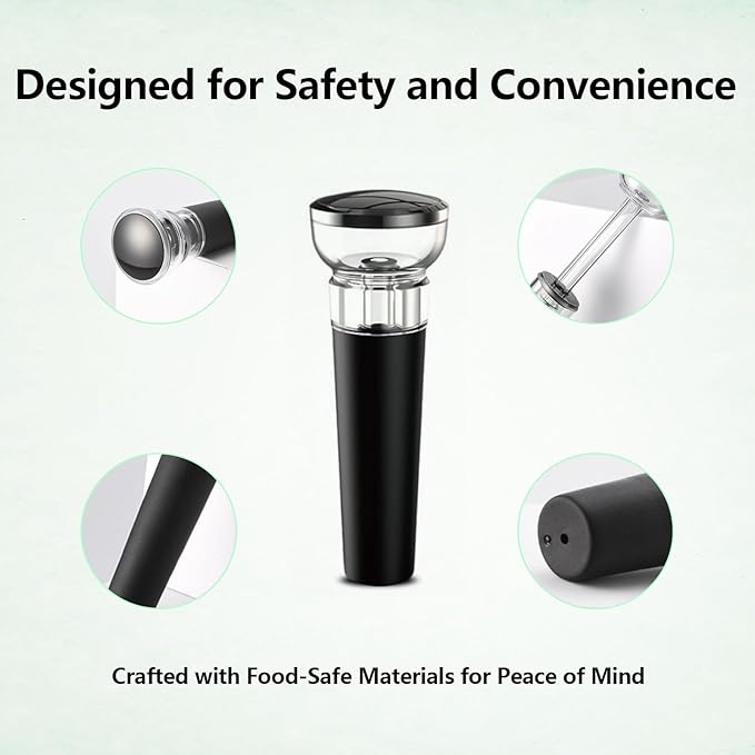 Wine Vacuum Pump and Stopper Wine Preserver Plug Keep Wine Fresh Reusable Wine Protector Stoppers Wine Bottles Sealer Safe Silicone Caps saver pump(4 Pack)