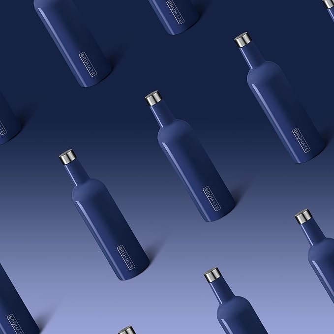 BrüMate Winesulator 25 Oz Triple-Walled Insulated Wine Canteen Made Of Stainless Steel, 24-hour Temperature Retention, Shatterproof, Comes With Matching Silicone Funnel (Navy Blue)