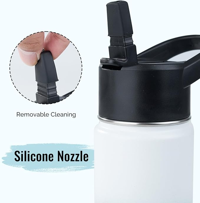 Stainless Steel Water bottle with Straw & Wide Mouth Lid, Wide Rotating Handle, 18oz Double Wall Vacuum Insulated Water Bottle Leak Proof, BPA Free, Keep Cold&Hot, 18oz, White Gradient