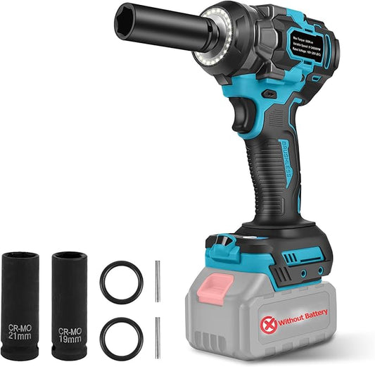 Cordless 1/2 inch Impact Wrench 406Ft-lbs (550N.m) 3600RPM Compatible with Makita 18V Battery, Brushless Electric High Torque Impact Gun with 3-Mode Speed, 2 Sockets for Car Home (No Battery)