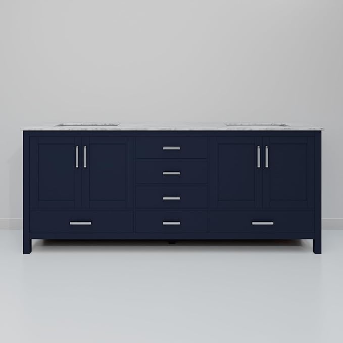Big Sur 72 in. W x 22 in. D Navy Blue Double Bath Vanity and Carrara Marble Top