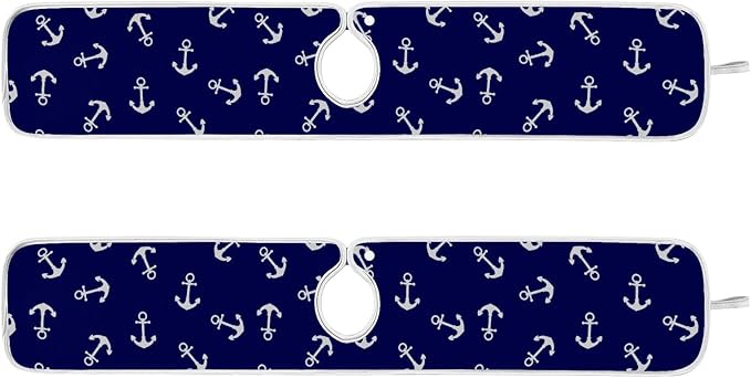 Nautical Theme Anchor Faucet Water Catcher Mat 2 Pack Navy Blue Sea Coastal Drying Mat Absorbent Bathroom Faucet Handle Drip Catcher Tray Bar RV Kitchen Sink Splash Guard 30x5 Inches