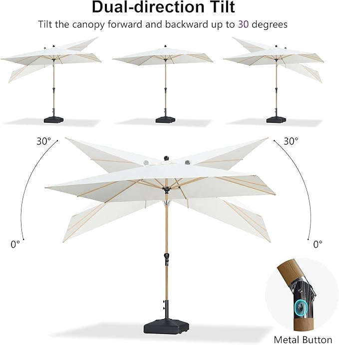 PURPLE LEAF 6.5' x 10' Patio Umbrella Outdoor Table Umbrella Aluminum Market Umbrella with Push Button Tilt & 8 Sturdy Ribs and Crank Rectangular Sun Umbrella for Pool Backyard Beach, Cream