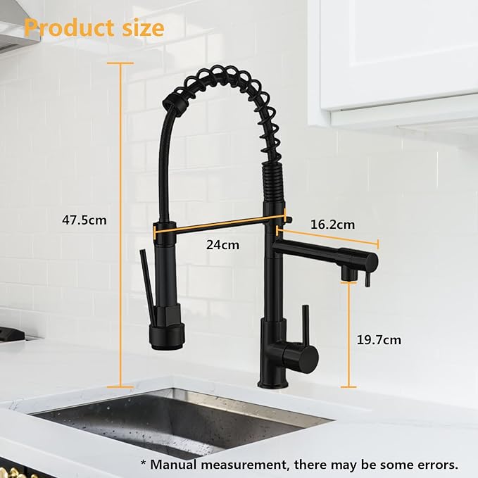 Commercial Kitchen Faucet with Pull Out Sprayer,Black Kitchen Sink Faucet with Pot Filler,Dual Spout Spring Stainless Steel Kitchen Faucets Pull-Out Kitchen Faucet for RV, Farmhouse, Camper