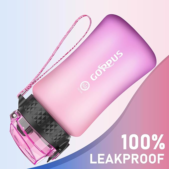 GOPPUS Kids Water Bottle with Straw Spout Lid 10pcs Stickers 12 oz Leak-proof BPA Free Motivational Time Marker Tritan Plastic Water Bottles for Girls Boys School Sports