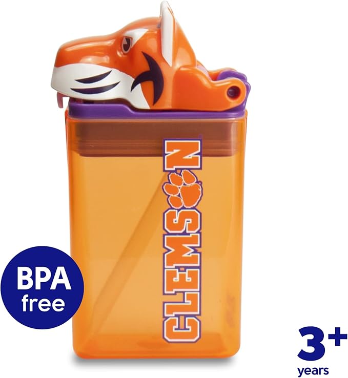 Reusable Water Bottle | Officially Licensed NCAA Sports Bottle | BPA Free | Dishwasher Safe | The Clemson Tiger Mascot | 8 oz Drink in the Box - Clemson University