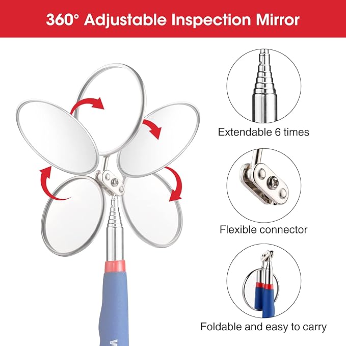 WORKPRO 4PC Telescoping Magnetic Pick Up Tool Kit, Includes Telescoping Inspection Mirror, 2PC Magnetic Pick Up Tool And Four Claw Grabber Tool, Pick Up Grab Tool Set For Auto Repair