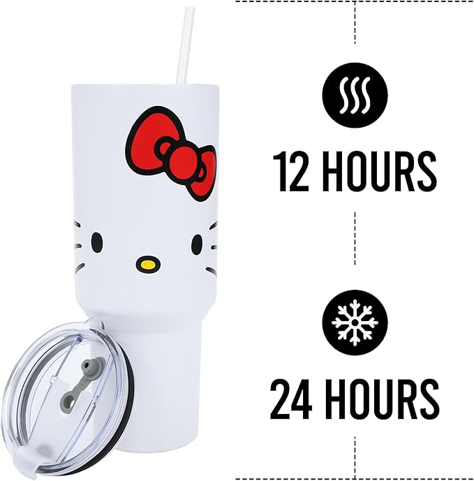 Bioworld Hello Kitty 40 Oz. Stainless Steel Tumbler With Leak-Proof Lid