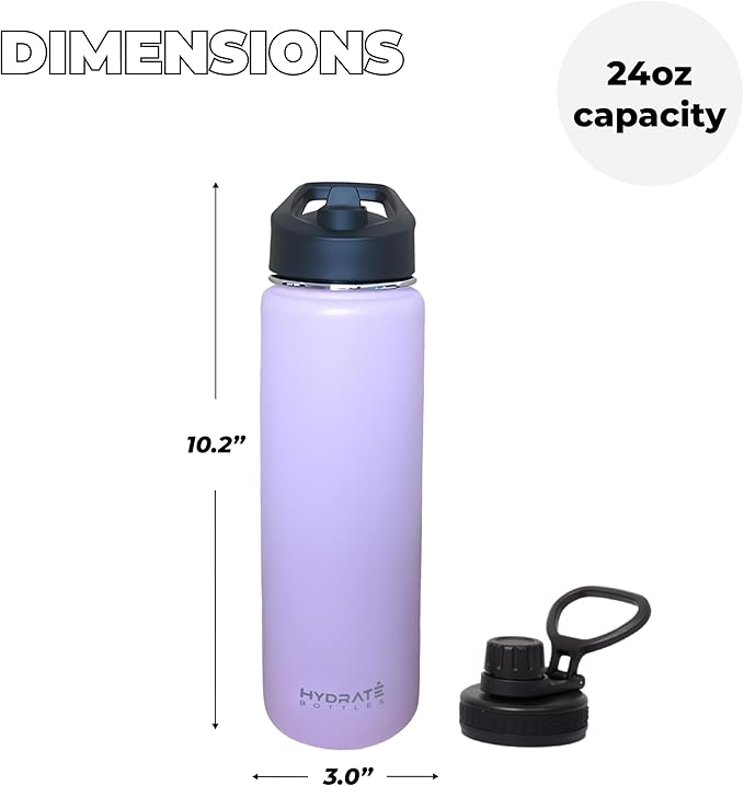 HYDRATE Insulated Stainless Steel Water Bottle - Large Reusable Flask with Leak-Proof Design and Convenient Handle - Double Vacuum Insulation for School, Work, or Adventure