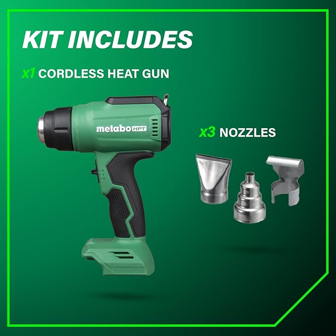 Metabo HPT 18V MultiVolt Cordless Heat Gun, Adjustable Heat Settings, Illuminated LCD Display, Compact and Lightweight, Ergonomic Design, Pro Tool Innovation Award Winner, RH18DAQ4