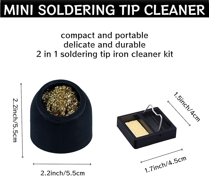 Kaisiking Soldering Iron Tip Cleaner 3Pcs Soft Coiled Brass Tip Cleaner with Silicone Holder Non-slip Solder Tip Cleaners, No Water Needed, Black