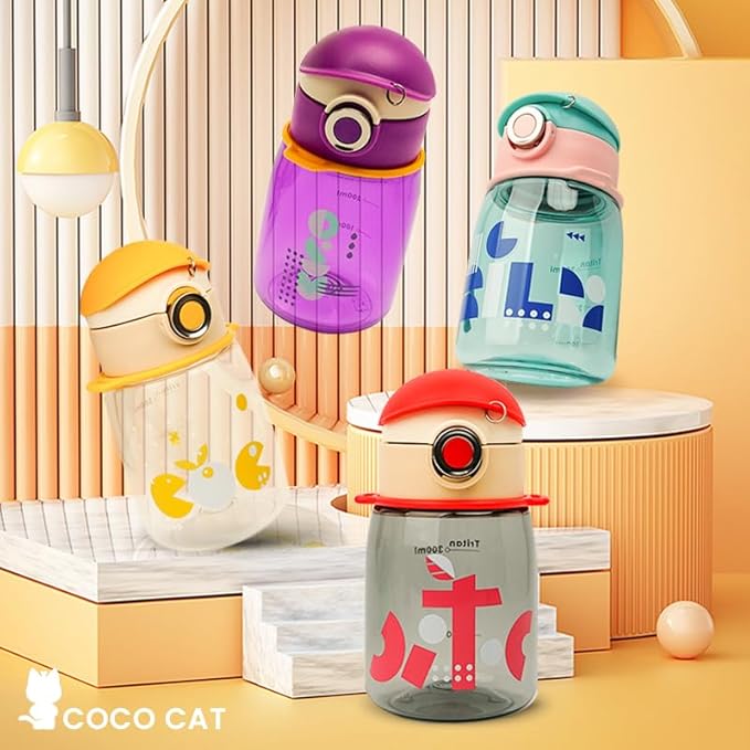 Exquisite Water Bottle with Lid - Durable & Modern Design - Easy Open Button & Carrying Lanyard – Tritan BPA Free Pure Plastic & Dishwasher Safe, Kids Cup (16.9 Oz)