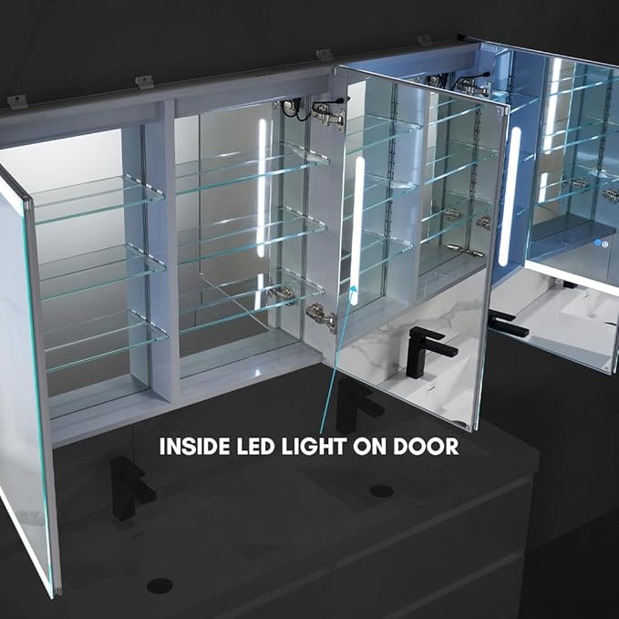 Blossom LED Mirror Medicine Cabinet with Lights, 60x32 Inch | Wall Mounted LED Lighted Bathroom Medicine Cabinet | Recessed or Surface with Defogger, 3 Color Dimmer | Makeup Mirror with Lights