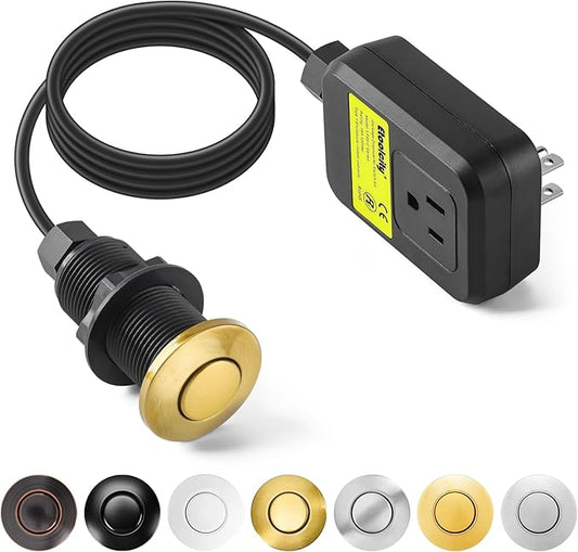 Garbage Disposal Air Switch Kit Sink Top Waste Disposal Long Stainless Steel Golden Brushed On/Off Air Button Food and Waste Disposals Part by Etoolcity, UL Listed