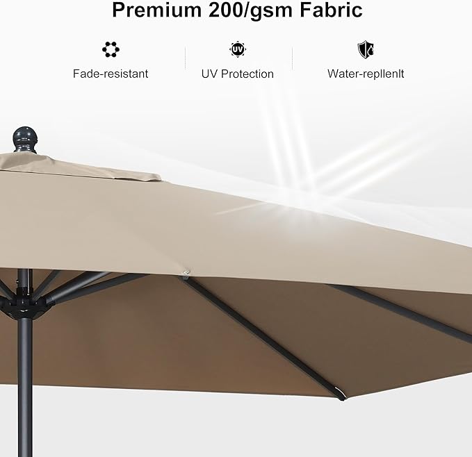PURPLE LEAF 11.5' x 9' Patio Market Umbrella Outdoor Table Sun Umbrellas with Crank 8 Aluminum Sturdy Ribs for Pool Deck Backyard Beach Taupe