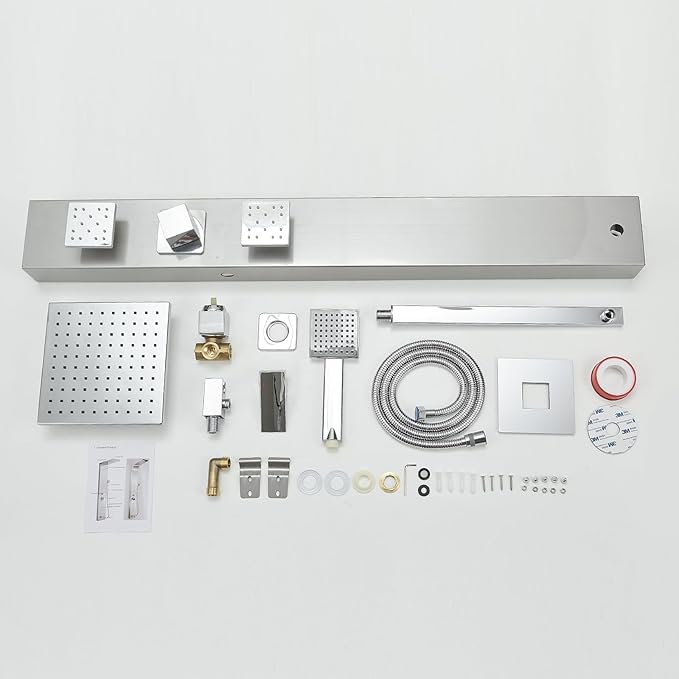 BWE Shower Panel with Rainfall Shower Head 3-Function Faucet Stainless Steel Wall Mount Retrofit Shower System with 2 Body Massage Jets and Handheld Shower,Brushed Nickel