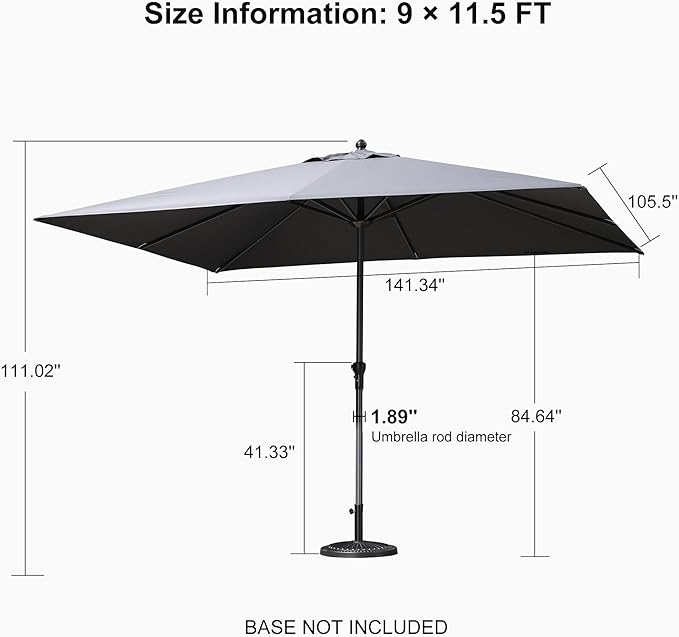 PURPLE LEAF 11.5' x 9' Patio Market Umbrella Outdoor Table Sun Umbrellas with Crank 8 Aluminum Sturdy Ribs for Pool Deck Backyard Beach Gray