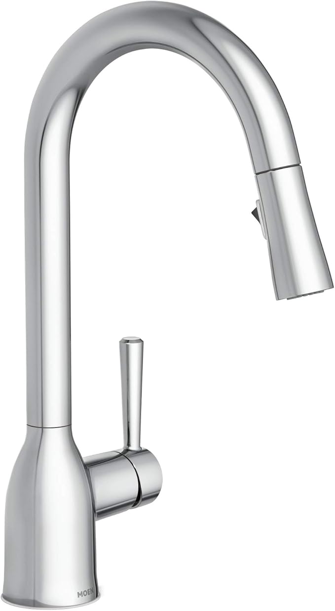 Moen 87233 Adler Chrome One-Handle High Arc Kitchen Sink Faucet Bundle with Moen 3942 Chrome Deck Mounted Kitchen Soap Dispenser with Above The Sink Refillable Bottle