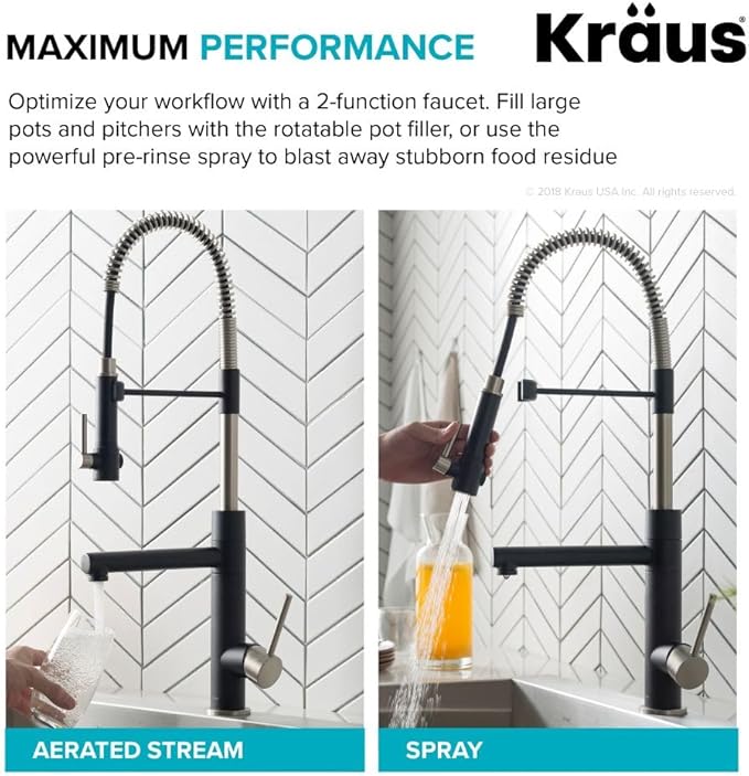 KRAUS Artec Pro (1 st Gen) Commercial Style Pre-Rinse Single Handle Kitchen Faucet (No Pull Down) with Pot Filler in Spot Free Stainless Steel/Matte Black, KPF-1603SFSMB