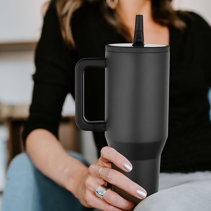 Tumbler with Handle and Straw,100% Leak-proof Travel Coffee Tumbler,40 oz tumbler with handle and straw,Gifts for Women Men,Black