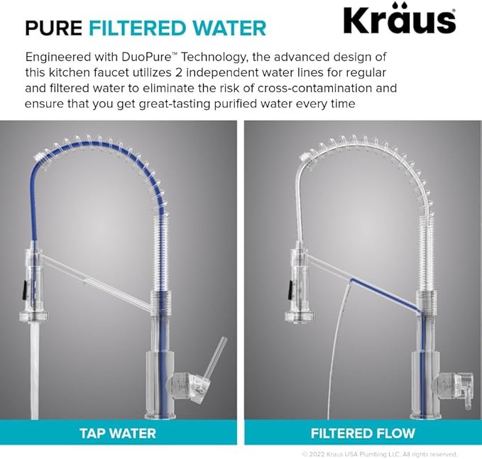 KRAUS Bolden 2-in-1 Commercial Style Pull-Down Single Handle Water Filter Kitchen Faucet for Reverse Osmosis or Water Filtration System in Spot-Free Stainless Steel/Matte Black, KFF-1610SFSMB