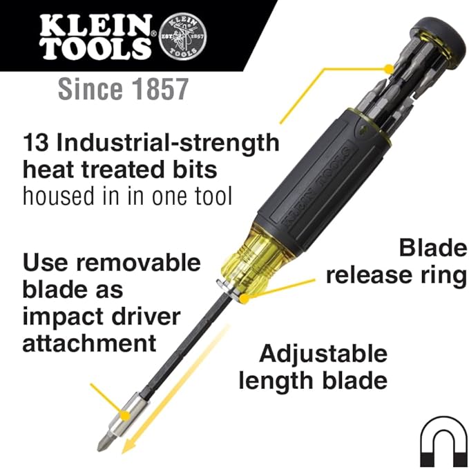 Klein Tools 80083 Impact Driver Kit with 7-in-1 SAE Impact Socket Set and 14-in-1 Multi-Bit Adjustable Length Screwdriver, 2-Piece