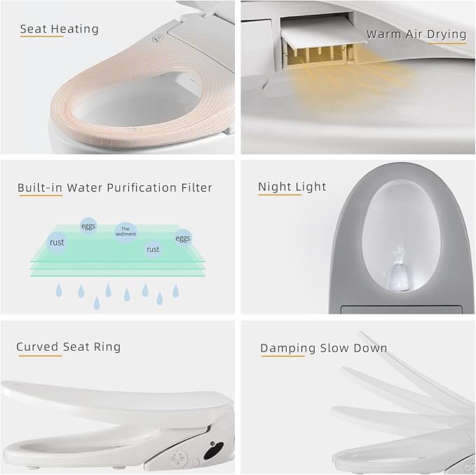 X3 Bidet Toilet Seat, Elongated Smart Toilet Seat with Air Dryer, Bidet Attachment for Toilet Warm Water with Soft Close, Electric Heated Bidet Seat with Self Cleaning Nozzel