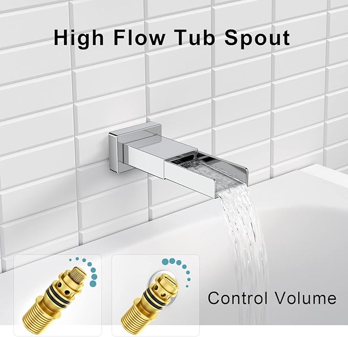 SR SUN RISE 12 Inches All Metal Bathtub Faucet Set Shower System with Tub Spout Rainfall Shower Head and Handheld Combo Modern Shower Fixtures Include Valve and Trim Kit, Polished Chrome