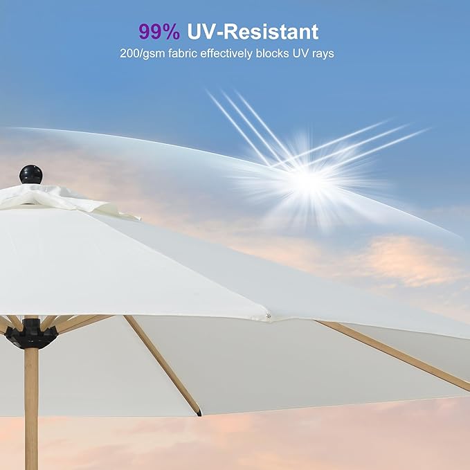 PURPLE LEAF 11 Feet Patio Umbrella Outdoor Table Umbrella Round Aluminum Market Umbrella with 8 Sturdy Ribs & Crank Commercial Outdoor Umbrellas for Garden Deck Patio, Cream