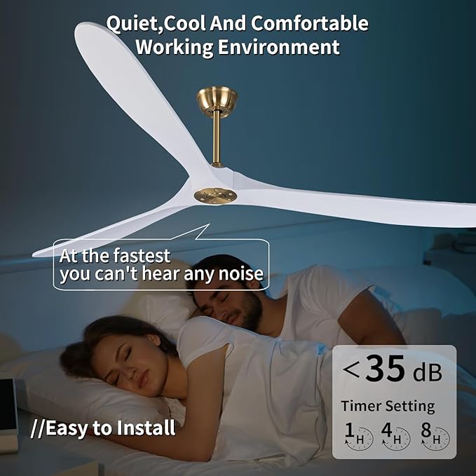 Bigzone 88" Indoor Ceiling Fans Without Lights With Remote Control, DC Motor Quiet Energy Saving,3 White Balsa Wood Blades,Outdoor/Indoor Ceiling Fan With Reversible Blades