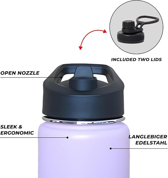 HYDRATE Insulated Stainless Steel Water Bottle - Large Reusable Flask with Leak-Proof Design and Convenient Handle - Double Vacuum Insulation for School, Work, or Adventure