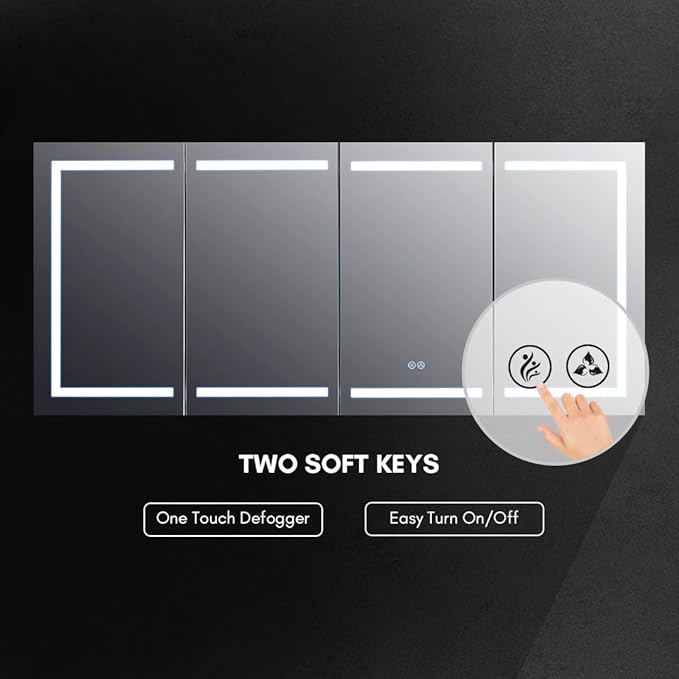 Blossom 72-Inch LED Lighted Mirror Medicine Cabinet for Bathroom, Surface or Recessed Mount Bathroom Cabinet, One Touch Built-in Defogger, Dimmer, Makeup Mirror, 3 Adjustable Glass Shelves