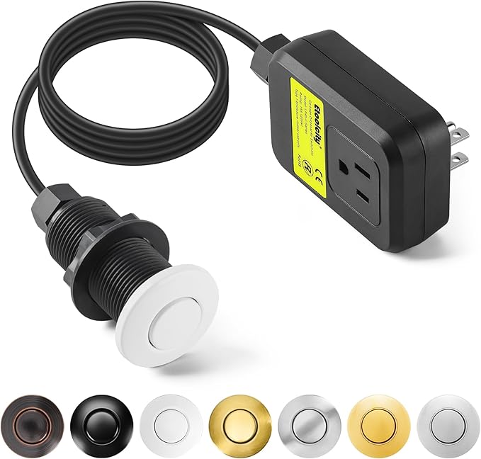 Garbage Disposal Air Switch Kit Sink Top Waste Disposal Long Stainless Steel White On/Off Air Button Food and Waste Disposals Part by Etoolcity, UL Listed