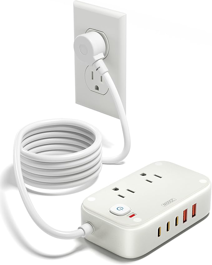Power Strip with USB C - 40W Charging Station with 2 Outlets 3 USB C & 2 USB A - Charger for Multiple Devices, 5Ft Flat Plug Extension Cord for Travel Cruise Ship Office Dorm (White)
