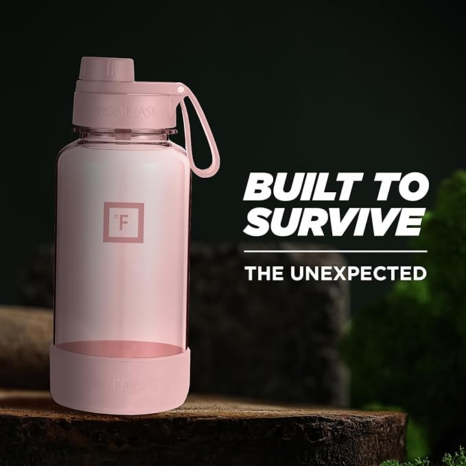 IRON °FLASK Clear Tritan Trekker Water Bottle with Chug Lid & Rubber Boot - Leak Proof & Lightweight for Gym, Hiking, Sports - Dishwasher Safe, BPA Free Plastic - Pink Marshmallow, 32 Oz