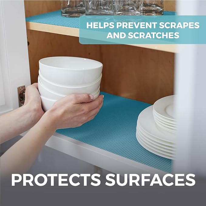 HOME GENIE Drawer Shelf and Cabinet Liner, Durable with Strong Grip, 17.5 Inch x 10 FT, Non Adhesive Liners Protect Kitchen Cabinets and Cupboard, Bathroom Drawers and Shelves, Desks, Teal