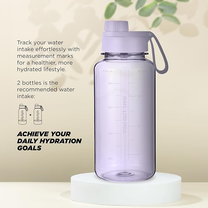 IRON °FLASK Clear Tritan Trekker Water Bottle with Chug Lid & Rubber Boot - Leak Proof & Lightweight for Gym, Hiking, Sports - Dishwasher Safe, BPA Free Plastic - Light Lavender, 32 Oz