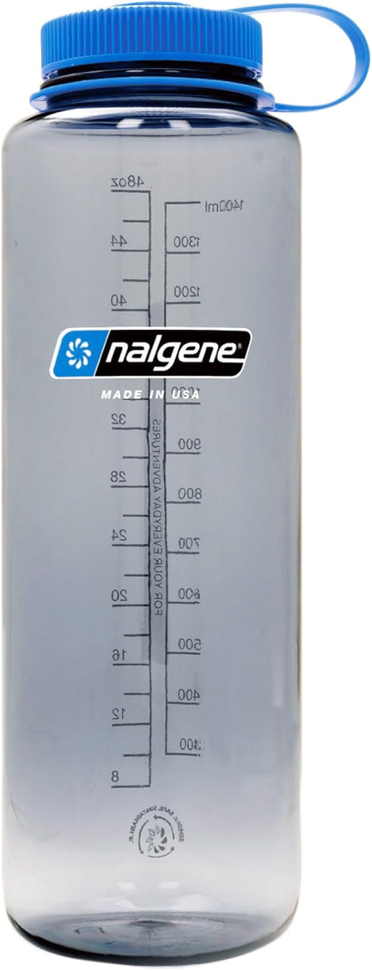 Nalgene Sustain Tritan BPA-Free Water Bottle Made with Material Derived from 50% Plastic Waste, 48 OZ, Wide Mouth, Grey