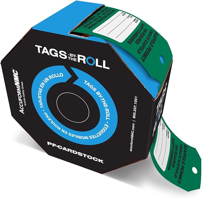 100 Scaffolding Tags by-The-Roll, Scaffold Permit - Complete Scaffold, US Made OSHA Compliant Scaffold Tags, Waterproof PF-Cardstock, Resists Tears, 6.25"x3", TAR713